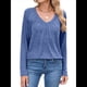 thumbnail image 2 of Camisetas de Larga para Mujer, Cuello en V, Suaves, Básicas, Holgadas, Informales, Moda de Otoño. Azul XXL, 2 of 10