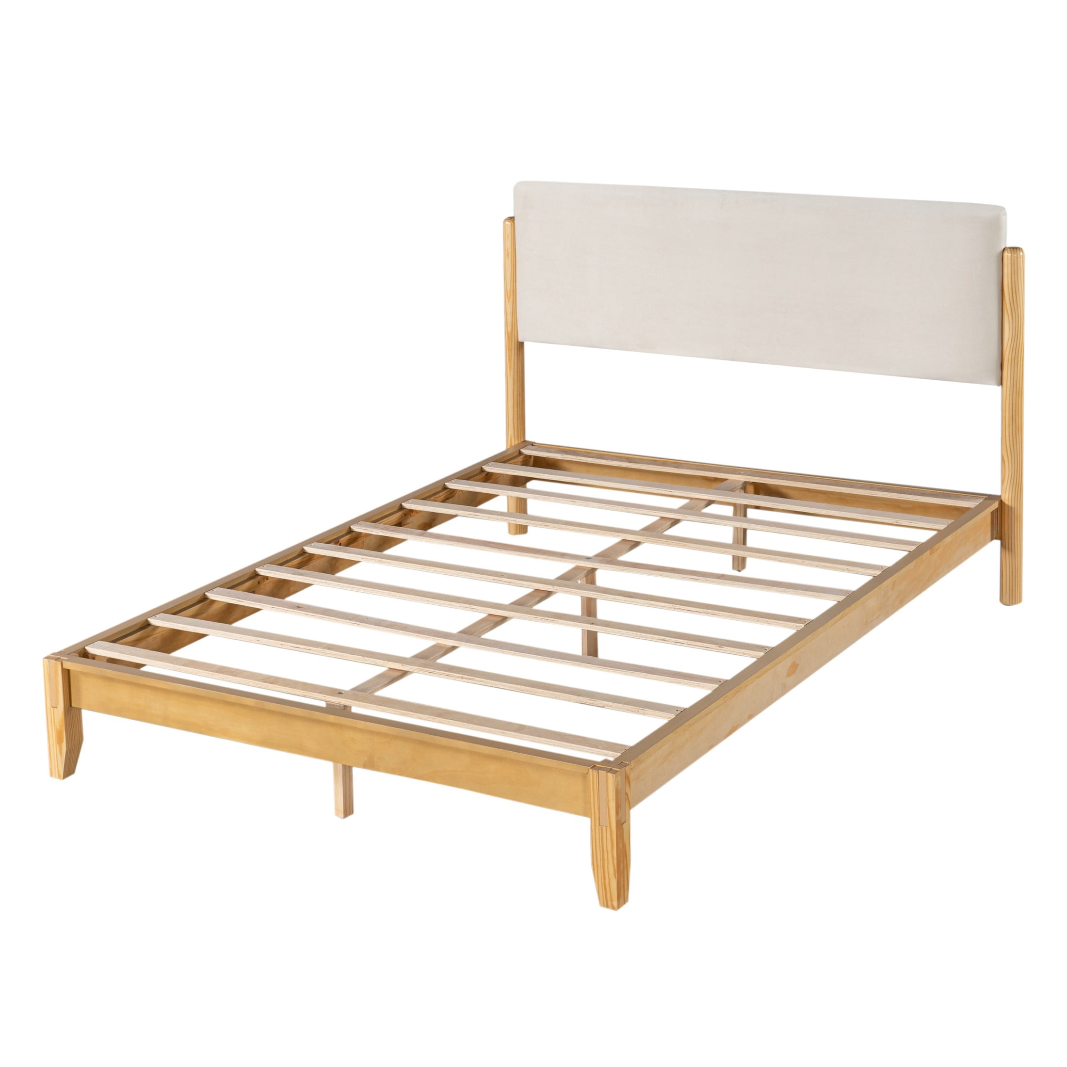 Christopher Knight Home Queen Solid Wood Platform Bed Frame with Velvet Upholstered Headboard, Oak