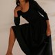 thumbnail image 4 of Vestido de manga larga para mujer color sólido cuello cuadrado ajuste holgado traje de vacaciones informal, 4 of 6