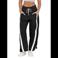 thumbnail image 2 of Pantalones Deportivos Holgados de Pierna para Mujer, Informales, con Cordón Ajustable y Cintura Elástica, en Colores Contrastantes, Estilo Y2K. Negro S, 2 of 7