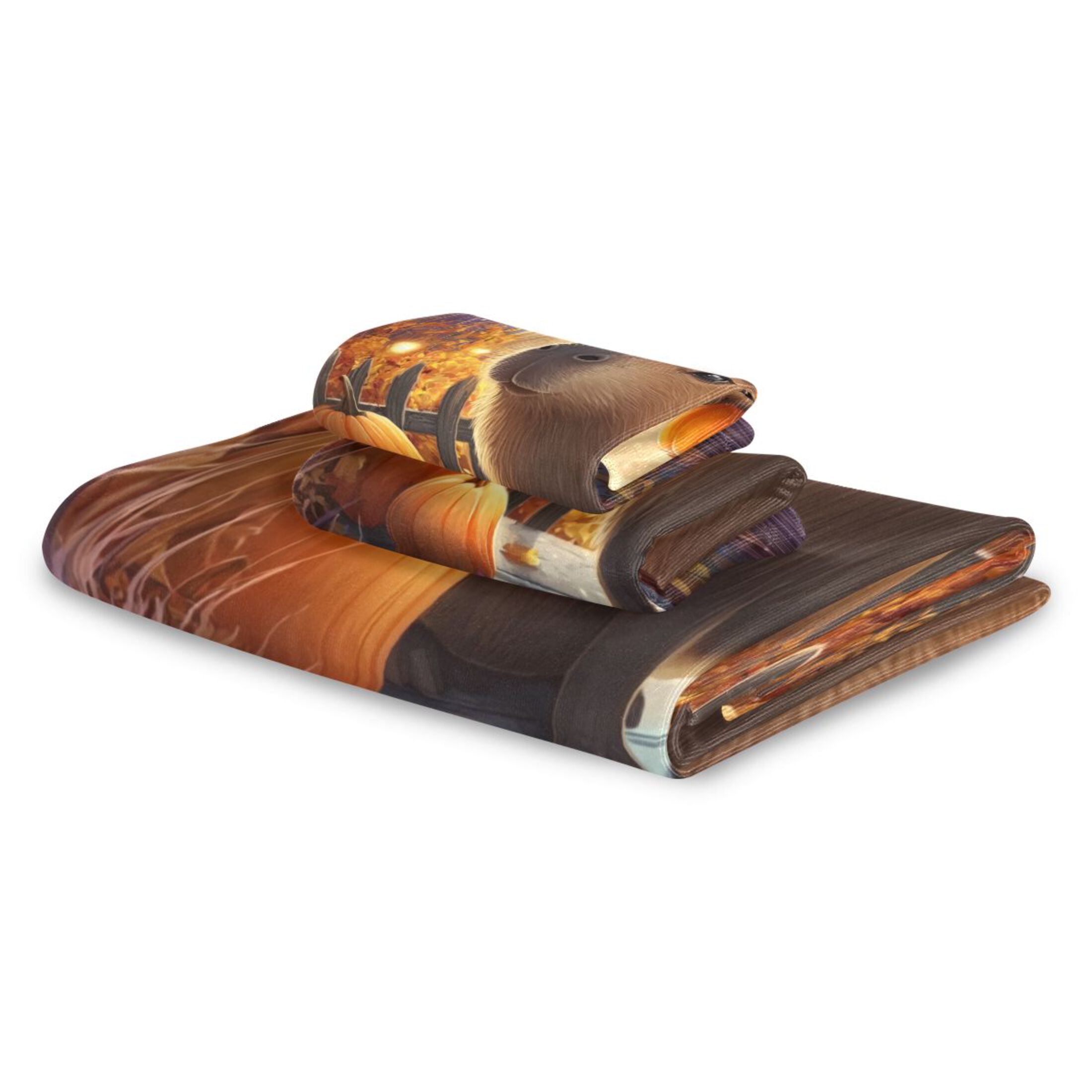 3 Piece Bath Towels Set Bath Towel, Hand Towel and Face Towel for Bathroom, Gym, Hotel Capybara with Pumpkins and Leaves