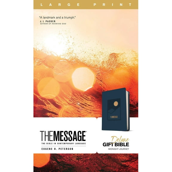 The Message Deluxe Gift Bible/Large Print-Navy Leather-Look