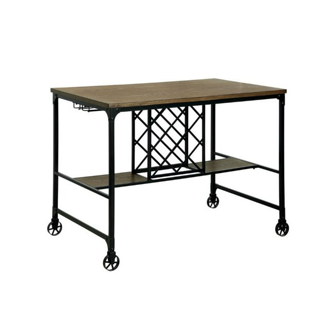 Furniture of America Manny Counter Height Pub Table with Casters in Medium Oak
