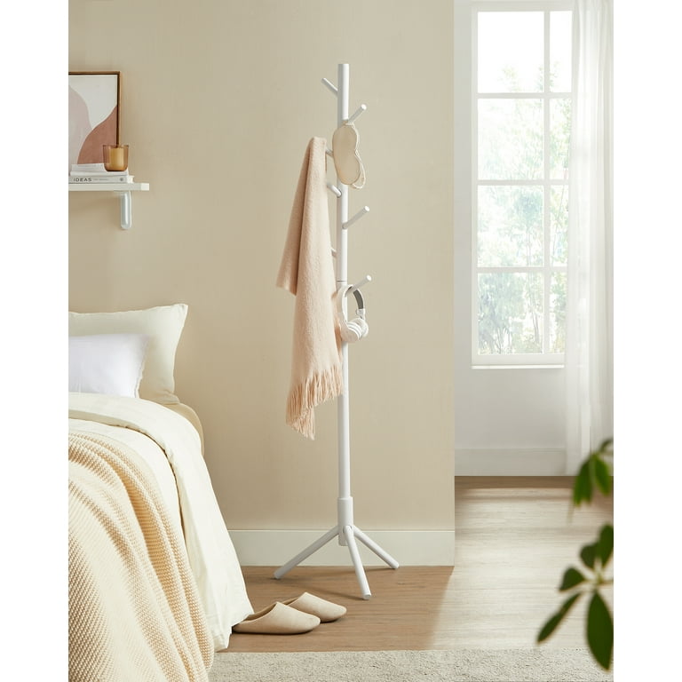 VASAGLE 8 Hooks Solid Wood Coat Rack Free Standing Coat Rack Tree Shaped Coat Rack for Clothes Hats Bags for Living Room Bedroom White