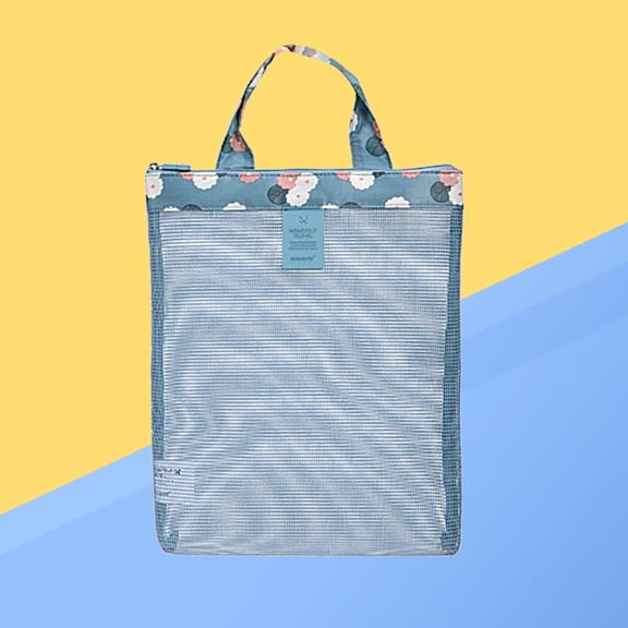 ROMANSENTIAL 1Set Mesh Tote Bag Swim Bag Blue Rectangular Oxford Fabric Water Draining Beach Accessory