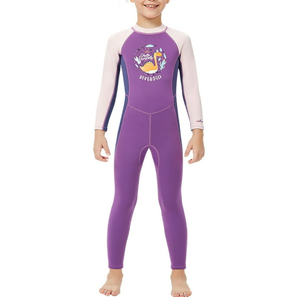 Naiovety Traje de baño para niños, traje de baño de una pieza de manga larga a prueba de sol para niñas, traje de baño cálido de neopreno para surf Deportes acuáticos Violeta L Naiovety OD003308-03