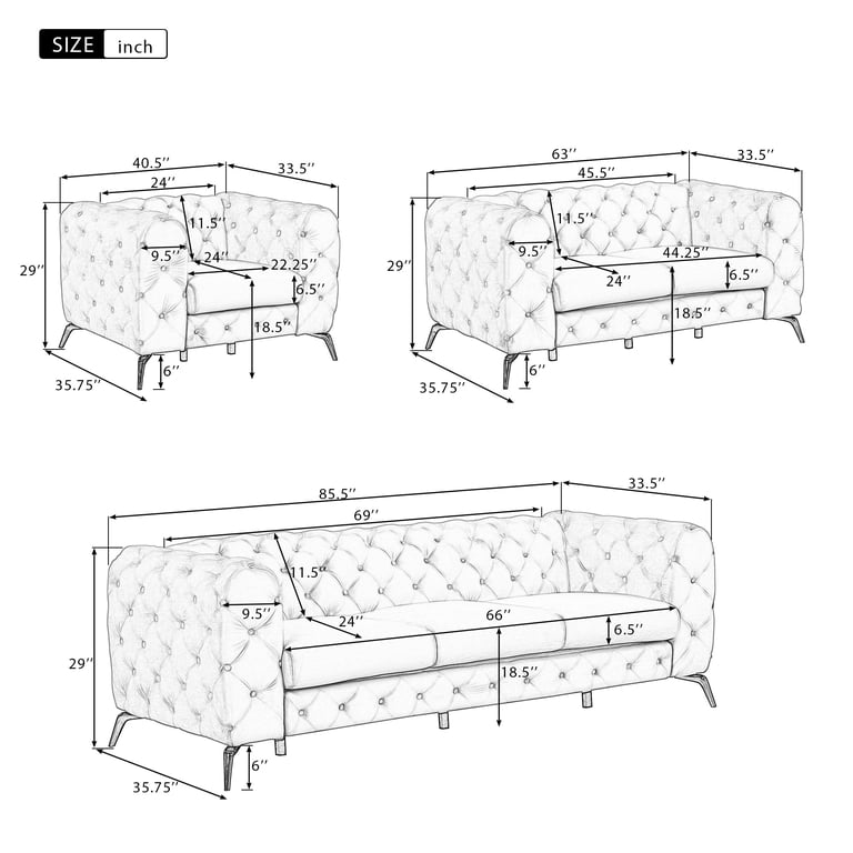 Chesterfield Sofa Frame Dimensions | Baci Living Room