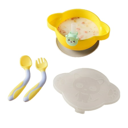 

HeroNeo Baby Dinner Plate Sucker Bowl with Straw Spoon Fork Set Anti Slip Suction Dishes