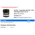 thumbnail image 2 of Oil Filter - Compatible with 2009 - 2010 Volkswagen Routan 4.0L V6, 2 of 2