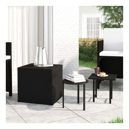 Rattan Side Tables Set of 3, Black Outdoor End Tables, Nesting Coffee Table Set