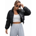 thumbnail image 3 of Women' S Cropped Quilted Puffer Jacket Outerwear Coats Black L, 3 of 9
