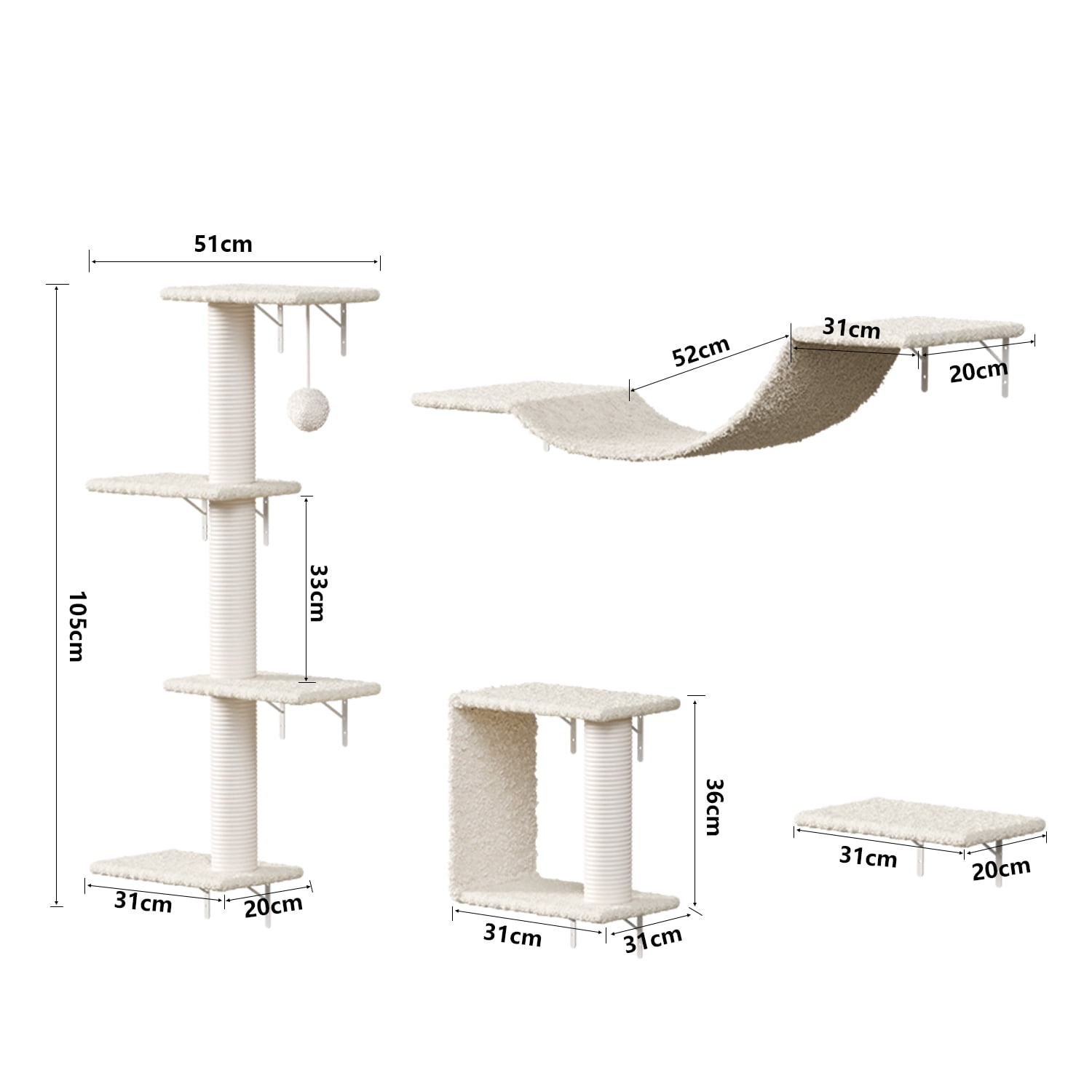4Pcs Modern Wall-Mounted Cat Furniture