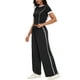 thumbnail image 4 of Conjunto de sudadera de verano de 2 piezas para mujer ATHLECHIC, con camiseta de manga corta y pantalones anchos, color negro, 4 of 5