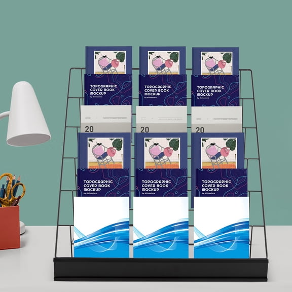 6 Tiers Black Countertop Rack Comic Book Rack 45.8*28*44.5cm Book Display Stand for Magazines Records Brochures