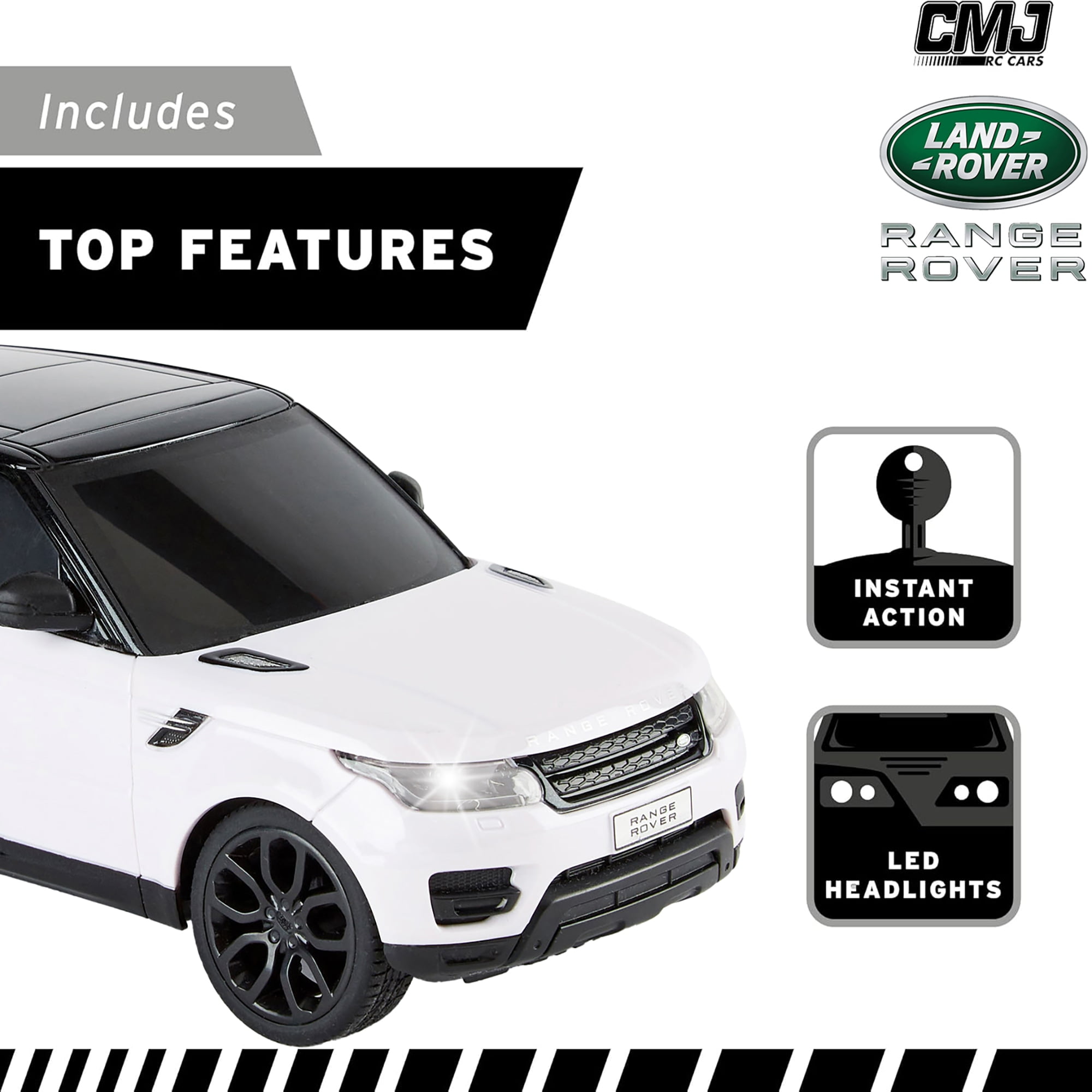 CMJ RC Cars: Range Rover - White - 1:24 Scale, Remote Control Radio SUV Vehicle, 2.4 Ghz, LED Headlights, Indoor-Outdoor Racing Toy, Licensed Model