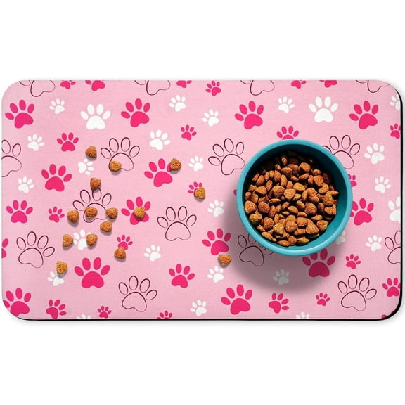 Dog Food Mat, Absorbent Water Bowl Mats Cat Pet Feeding Placemats Pink 17 * 30 inch