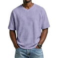 thumbnail image 2 of Men's V-Neck Raglan Short Sleeve T-Shirt, Waffle Knit Casual Tee with Contrast Sleeves, Plus Size Loose Fit Top Light Purple L, 2 of 4