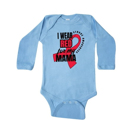

Inktastic I Wear Red For My Mama Stroke Awareness Gift Baby Boy or Baby Girl Long Sleeve Bodysuit