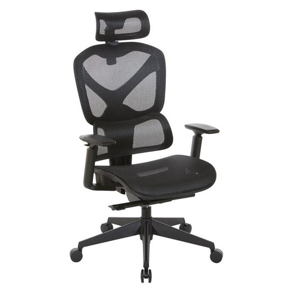 High Back in Black Mesh Fabric and Seat with Adjustable Arms