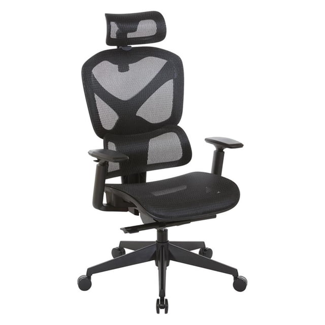 Scranton & Co Black Mesh High Back Chair with Headrest and Adjustable Arms