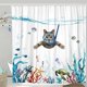 thumbnail image 1 of 1 cortina de ducha de gato divertido, cortinas de ducha de tela impermeables de mar verde azulado y océano con decoración de cortina de baño de animales (71''×71''/180*180cm) JAMW Sencillez, 1 of 5