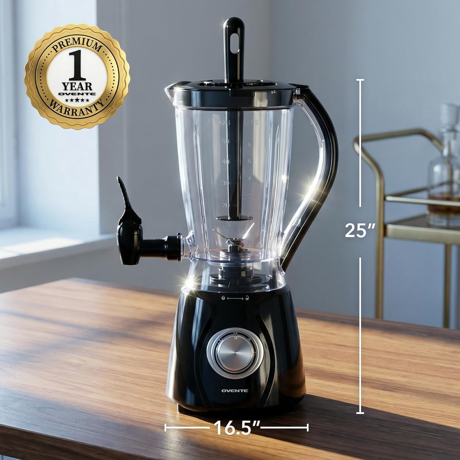 OVENTE Margarita Machine and Frozen Drink Maker with 350W Power, Easy Spout Dispenser, Stainless Steel Blade, 48-Ounce Electric Blender for Smoothies, Margaritas, Daiquiris and Slushies, Black BPM12B