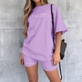 thumbnail image 2 of WAYUTE 2 Piece Sets for Women Letter Printed Loose Fit Casual Shorts Set Short Sleeved Top Drawstring Pants for Sports Workout, 2 of 7