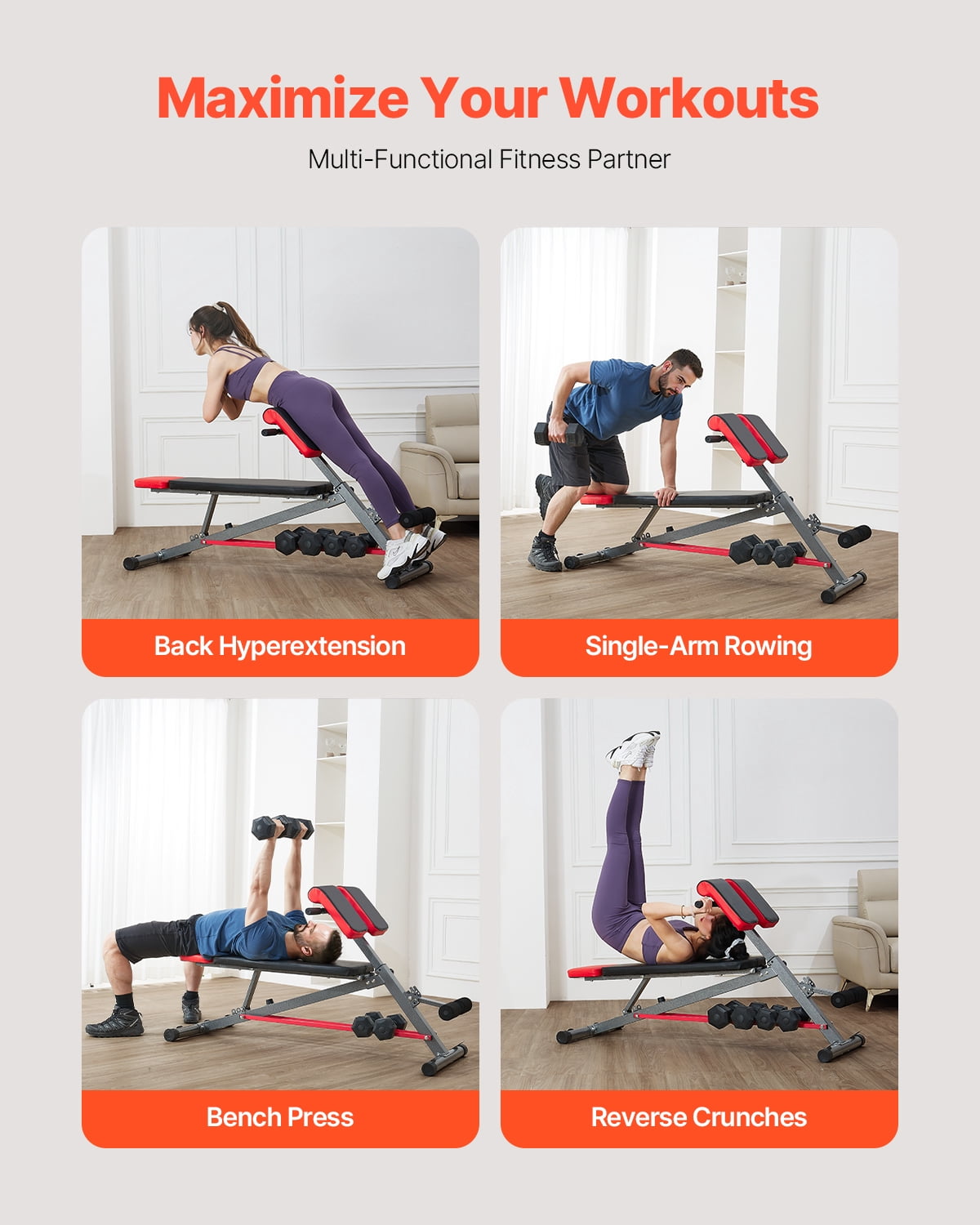 VEVOR Multi-Functional Weight Bench for Full Body Workout, Roman Chair Hyperextension Bench, 660 lbs Adjustable Extension Equipment for Back Arm Core Ab Workout, Sit Up Exercise Machine