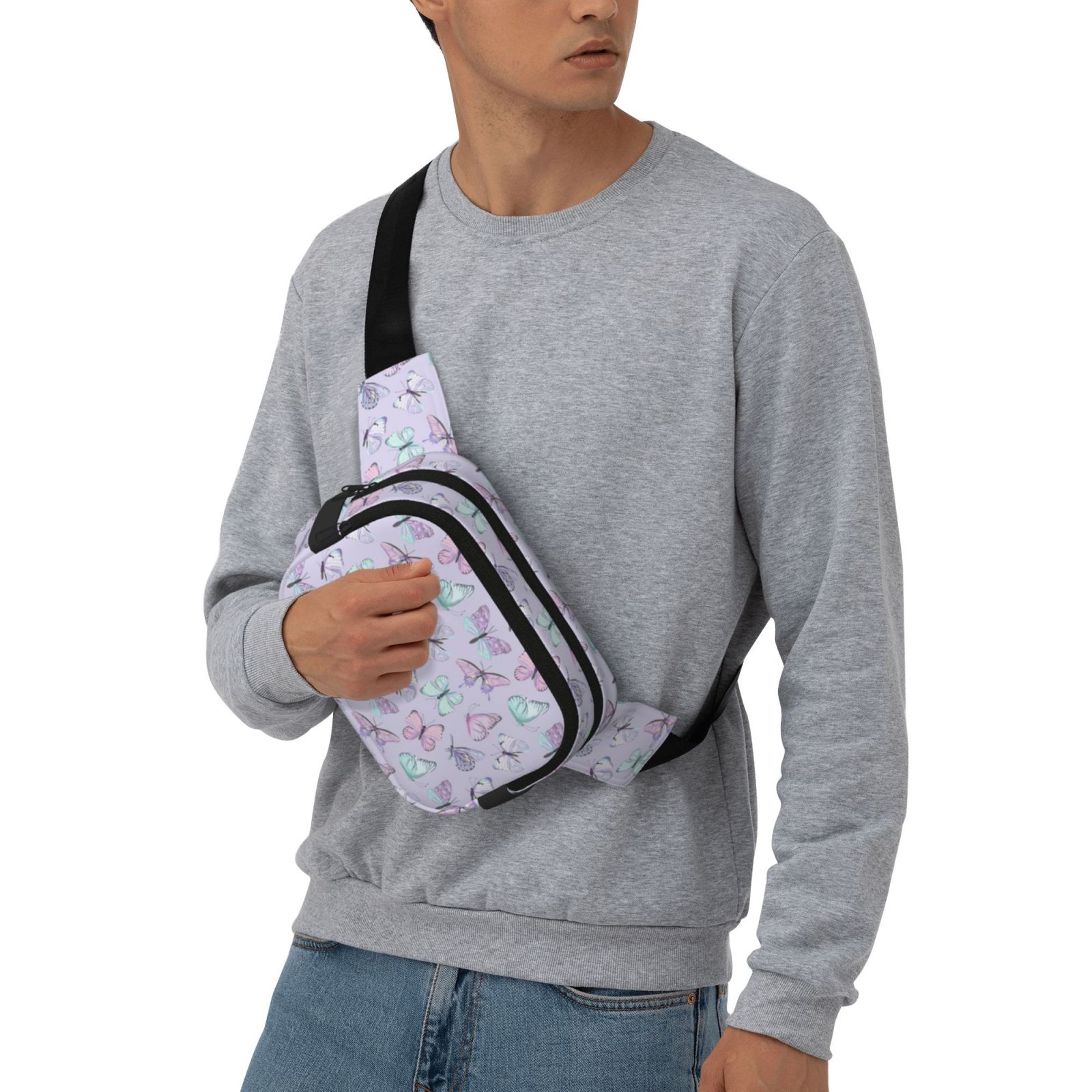 Kuqiui Purple Butterfly Print Fanny Packs for Women Cross Body Waist Bag Fashionable Fanny Pack Designer Workout Hiking Waist Pack Running Travel Gym