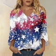 thumbnail image 6 of 250 Anniversary American Flag 3/4 Sleeve V Neck Tops for Women 4th of July Independence Memorial Day Baggy Tee Summer Patriotic Tops, 6 of 6
