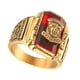 thumbnail image 1 of de tótem de tigre esculpido en acero inoxidable con de imitación de piedras preciosas rojas Hugo Vintage anillo masculino, 1 of 10