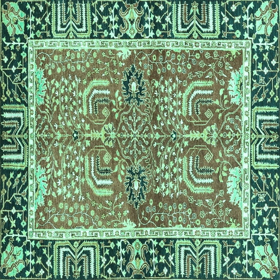 Ahgly Company Machine Washable Indoor Square Abstract Turquoise Blue Modern Area Rugs, 3' Square
