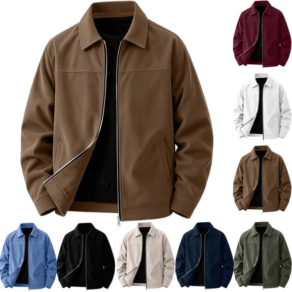 Ceisia Men's Point Collar Full Zip Corduroy Casual Jacket Long Sleeve Solid Color Trucker Outerwear For Autumn Gift