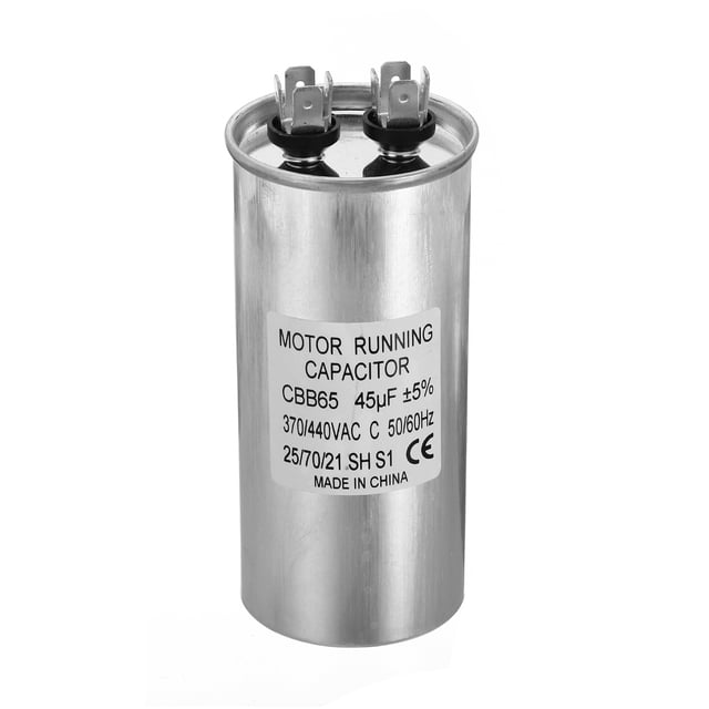 Capacitor de arranque CBB65 45uf, 45mfd AC 370/440V con caja de aluminio y 2 terminales para aire acondicionado