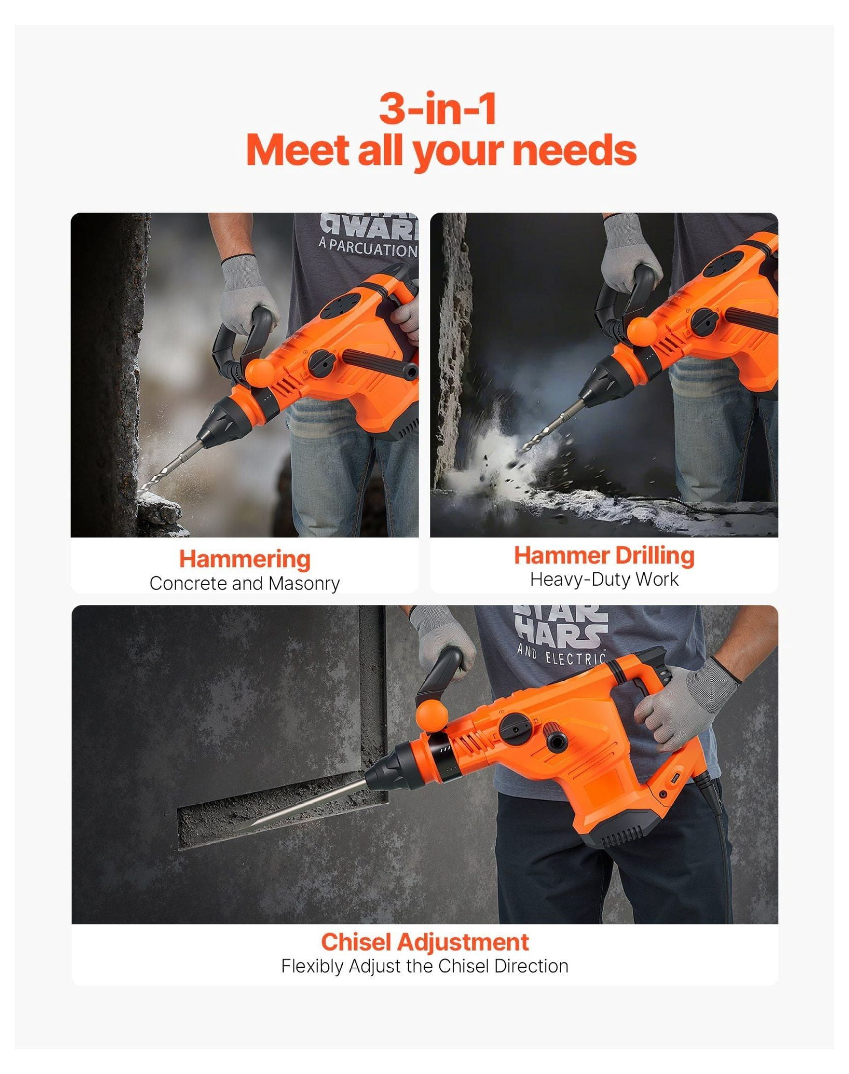 SDS-Max Rotary Hammer Drill Kit - 2 Inch, 1600W, 3-Mode Corded Hammer Drill - 175-350 RPM - Demolition & Drilling