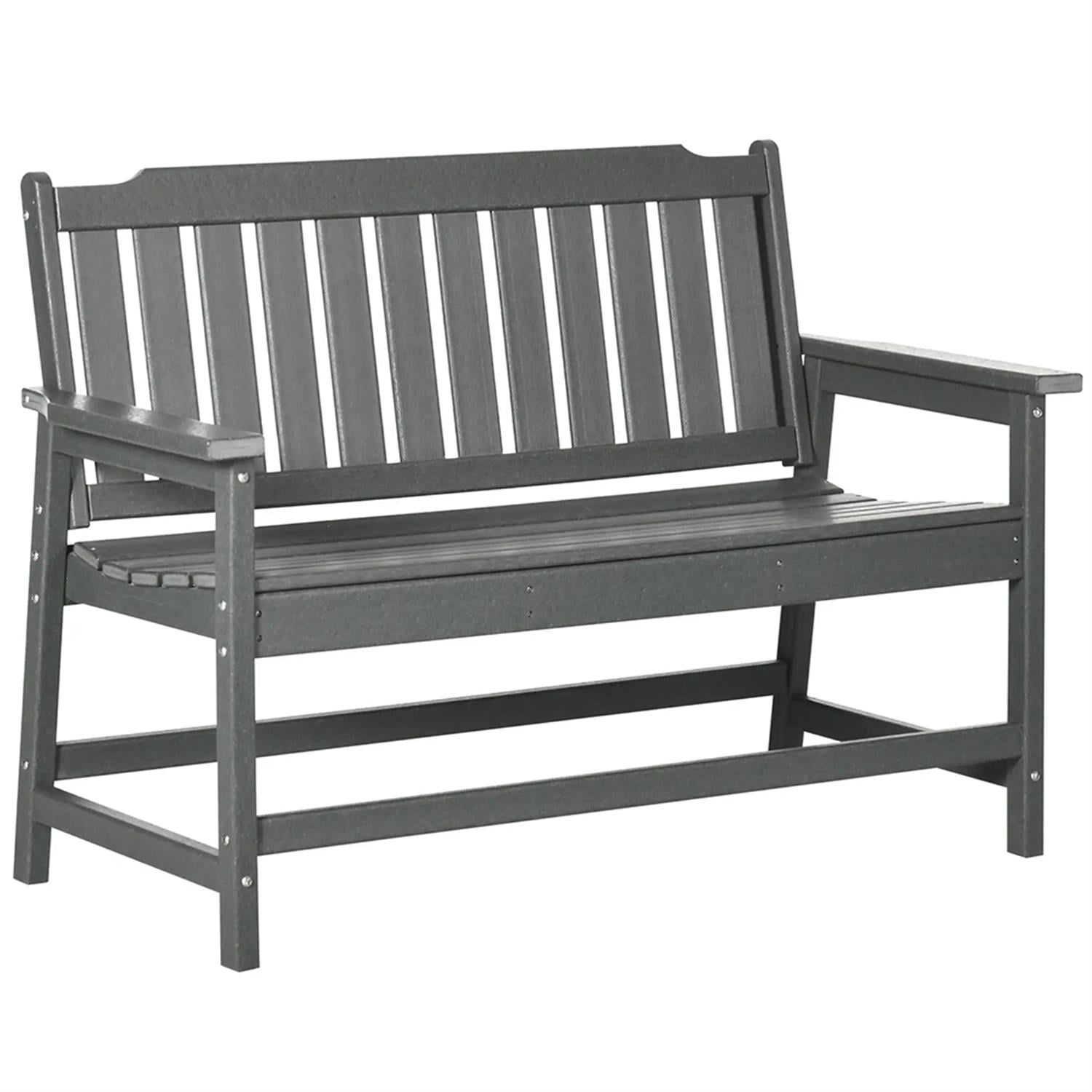 Demi Bonn 2-Person Patio Garden Bench Weather HDPE Porch Bench, Outdoor Benches Furniture with Slatted Back & Armrests for Backyard, Park, Lawn, Yard, Gray