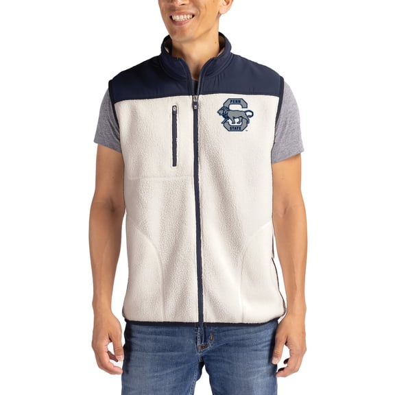 Men's Cutter & Buck Oatmeal Penn State Nittany Lions Cascade Eco Fleece Full-Zip Vest