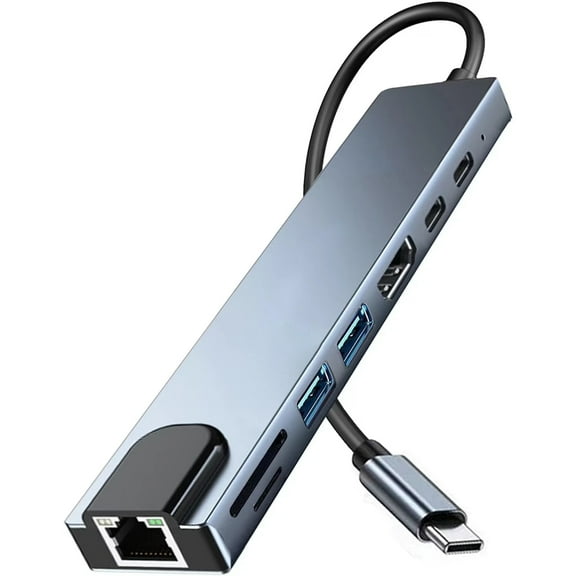 USB C HUB, 8 in 1 USB C Adapter with 4K HDMI, 100W PD, USB C Port, USB 3.0, RJ45 Ethernet, SD/TF Card Reader, Docking Station Compatible with MacBook Pro/Air USB C Laptops and Other Type C Devices