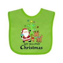 Inktastic My 2nd Christmas with Santa Reindeer and Tree Boys or Girls Baby Bib