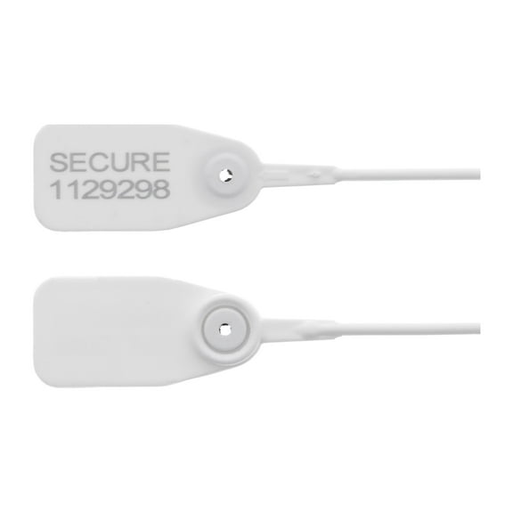 Secure Cable Ties 12 1/2 Inch Standard White Pull Tight Plastic Seal with Steel Locking Piece - 100 Pack