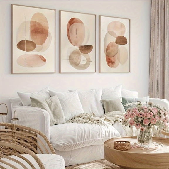 3pcs Abstract Minimalist Wall Art Prints: Neutral Tones, Bohemian Mid-Century Decor, Modern Watercolor Canvas Paintings, Geometric Art, Suitable for Living Room or Office, Valentine'S day, Easter eg