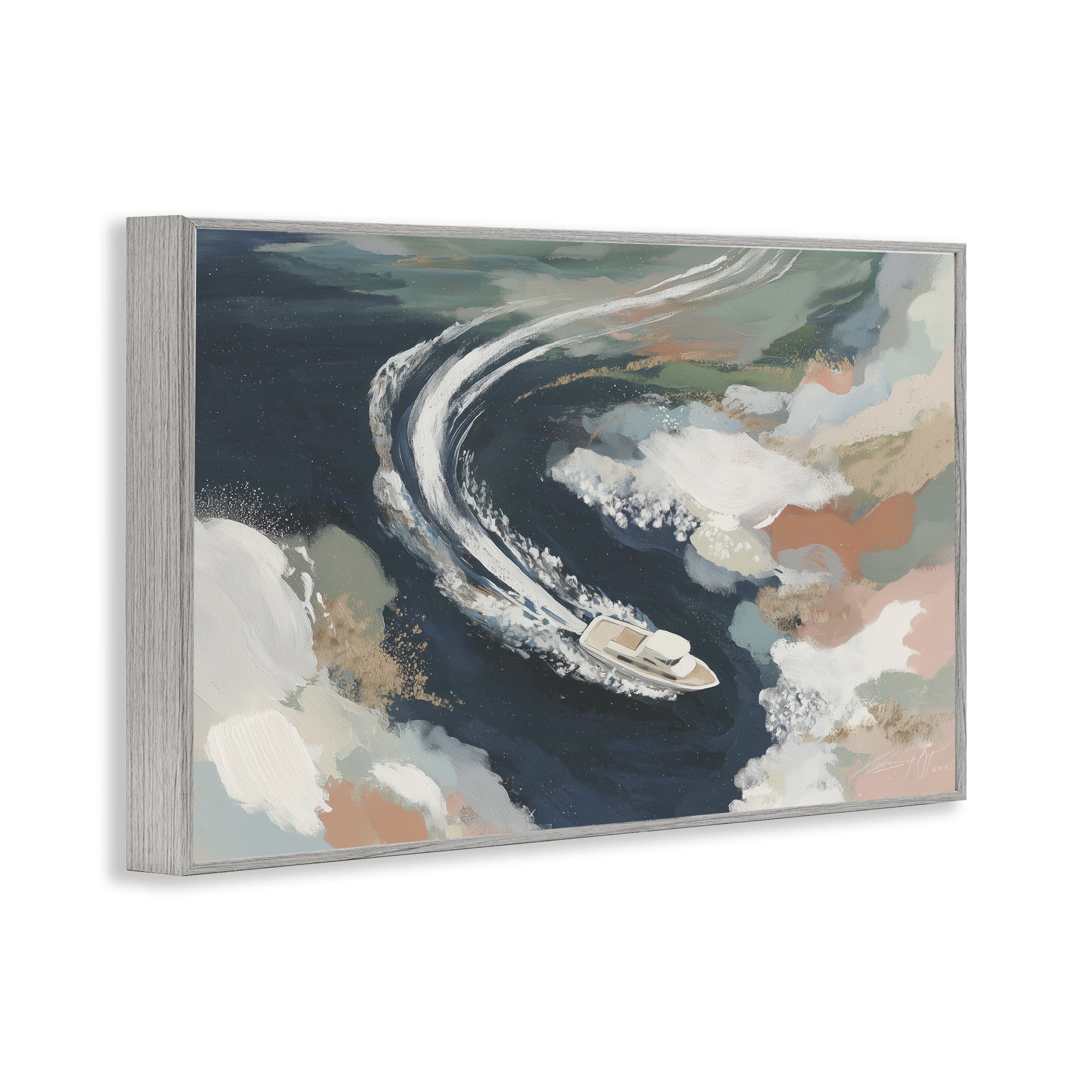 Stupell Industries Boat Wake From Above Gray Framed Giclee Art, design by Chromatic Storm Studio