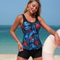 thumbnail image 4 of KIHOUT Women's Split Conservative Tankini Swimsuit Round Neck Tropical Print Top Solid High-Waisted Trunks Removable Padded No Underwire for Beach Pool Summer, 4 of 5