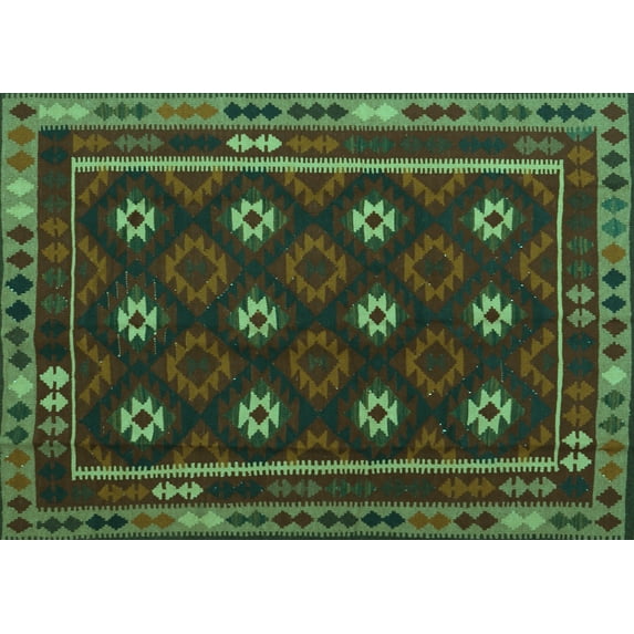 Ahgly Company Indoor Rectangle Oriental Turquoise Blue Traditional Area Rugs, 7' x 9'