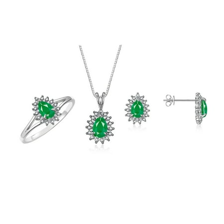 RYLOS Women s 14K White Gold Birthstone Set: Ring Earring & Pendant Necklace. Gemstone & Diamonds 6X4MM Emerald May Birthstone. Perfectly Matching Gold Jewelry