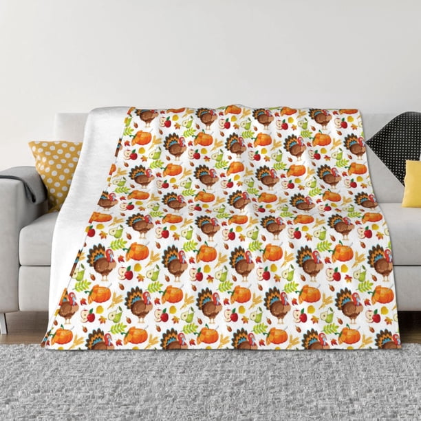 Fotbe Holiday Thanksgiving Turkey Manta de Franela con Estampado, Manta Ultrasuave para Cama, Sofá, Auto, Hipoalergénica y Antibolitas-40"x30"