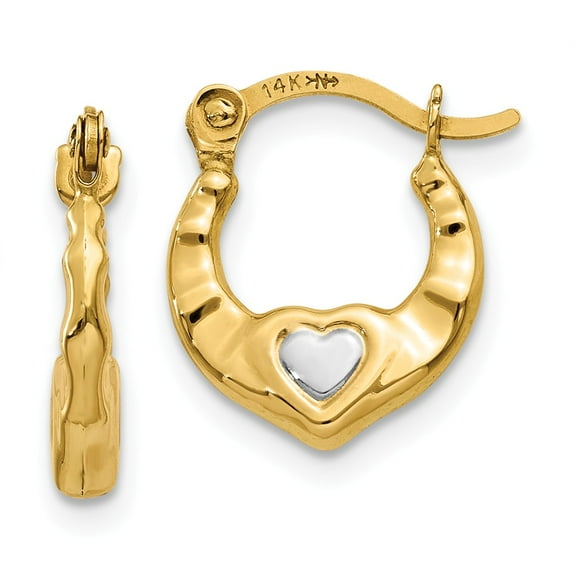 Primal Gold 14 Karat Yellow Gold and White Rhodium-plated Heart Hollow Hoop Earrings