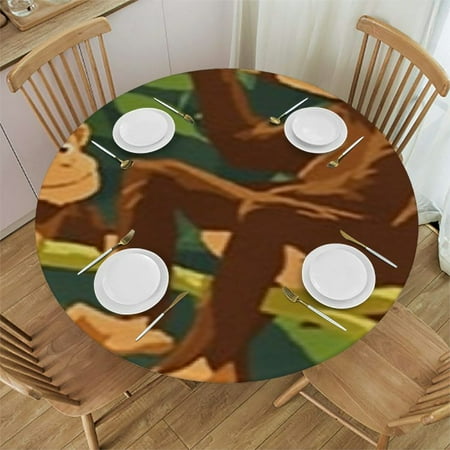 

Patifu Monkey Banana Jungle Round Tablecloth with Elastic Edge Waterproof 100% Polyester Fiber Stain-Resistant Washable for Indoor and Outdoor Use Ideal for Restaurants Weddings Parties 42 -46
