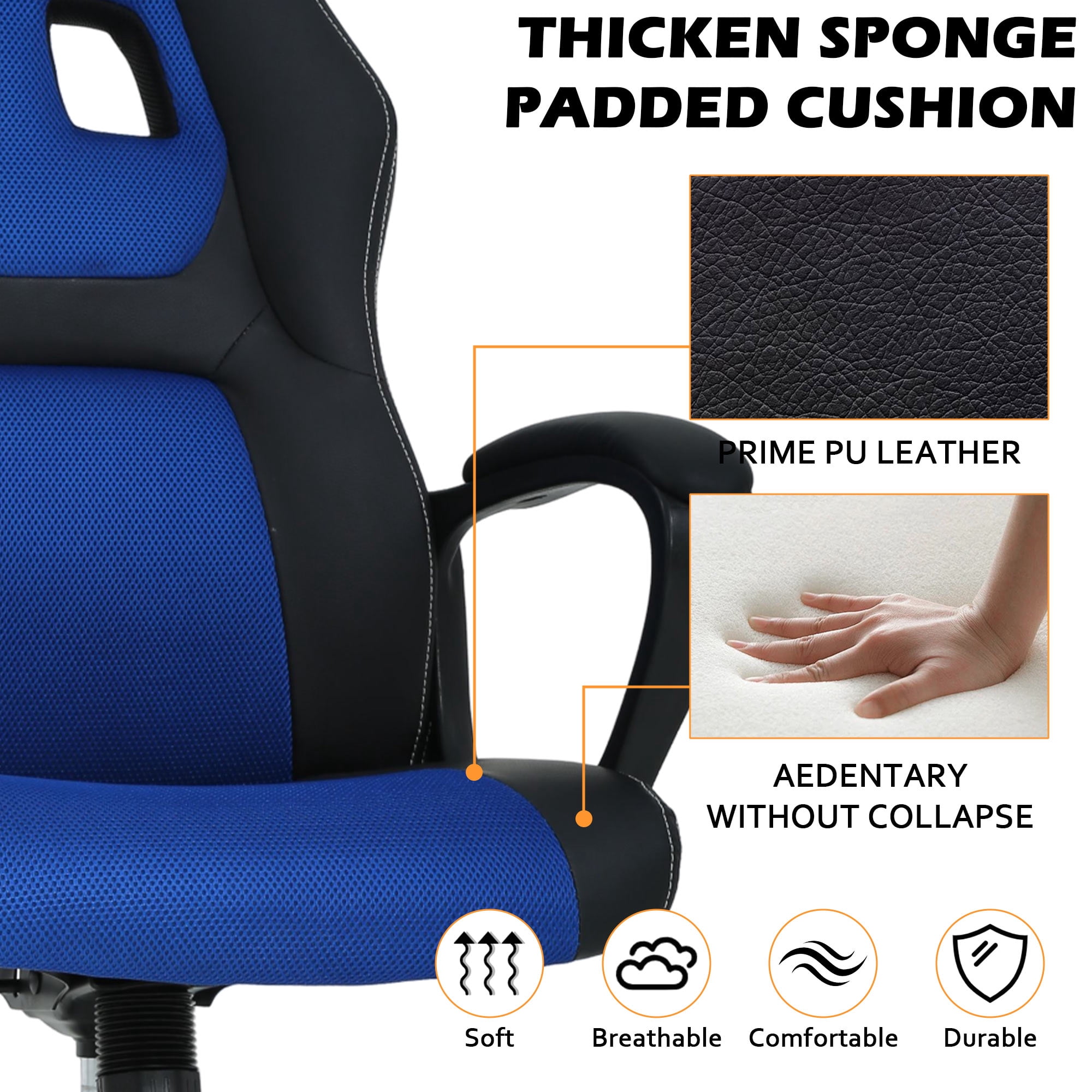 CL.HPAHKL PC Gaming Chair, Ergonomic Computer Chair PU Leather Gamer Chair with Headrest and Lumbar Support, Height Adjustable Video Game Chair Gaming Chair for Adults Teen, Blue