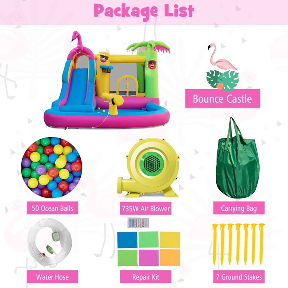 Aimee Lii Inflatable Bounce Castle with Long Water Slide and 735W Blower, Bounce House Water Slide for Kids 3-10